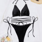 Damen Triangel-Bikini mit trendy Wickel-Design und einzigartigem Strickmuster R&B