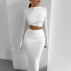 Damen Elegantes Crop-Top und Maxirock Ensemble mit Wickeldesign
