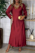 Damen elegantes Maxikleid mit tiefem V-Ausschnitt und fließendem Schnitt