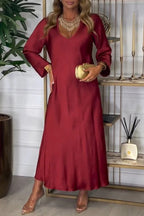 Damen elegantes Maxikleid mit tiefem V-Ausschnitt und fließendem Schnitt