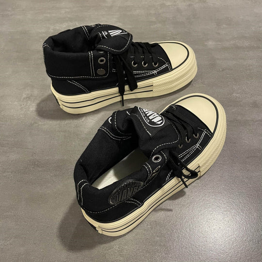 Damen High-Top Sneakers mit dicker Gummisohle und seitlichem Reißverschluss R&B