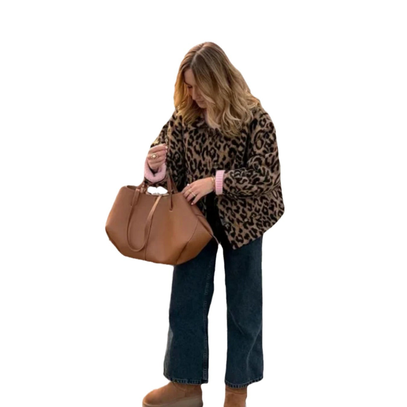 Damen Felljacke mit Leo-Muster und lässiger Passform R&B