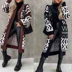 Damen Strickmantel mit geometrischem Muster und weitem Schnitt
