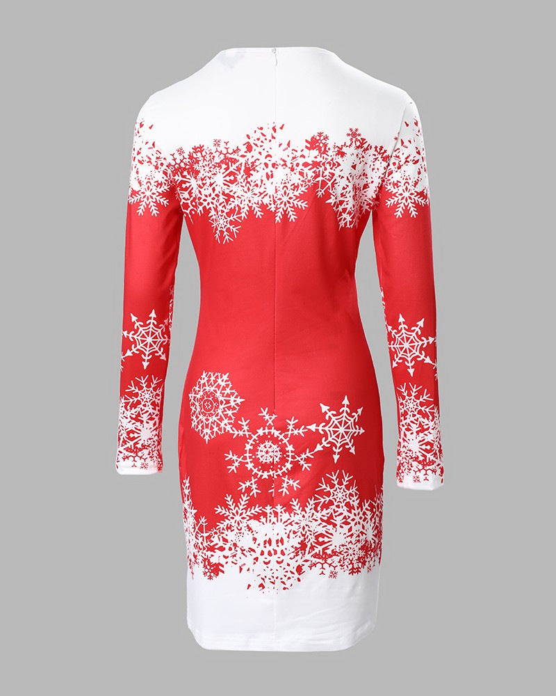 Damen festliches Langarmkleid mit Schneeflockenmotiv R&B