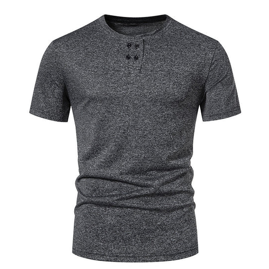 Herren Kurzarm-Henley-T-Shirt mit modischem Knopfdesign und atmungsaktiver Baumwollqualität R&B