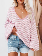 Damen lässiger Strickpullover mit weitem Arm und offener Schulter R&B
