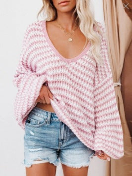 Damen lässiger Strickpullover mit weitem Arm und offener Schulter R&B