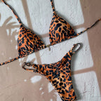 Damen Triangel-Bikini mit modischem Leopardenmuster und goldenen Akzenten R&B