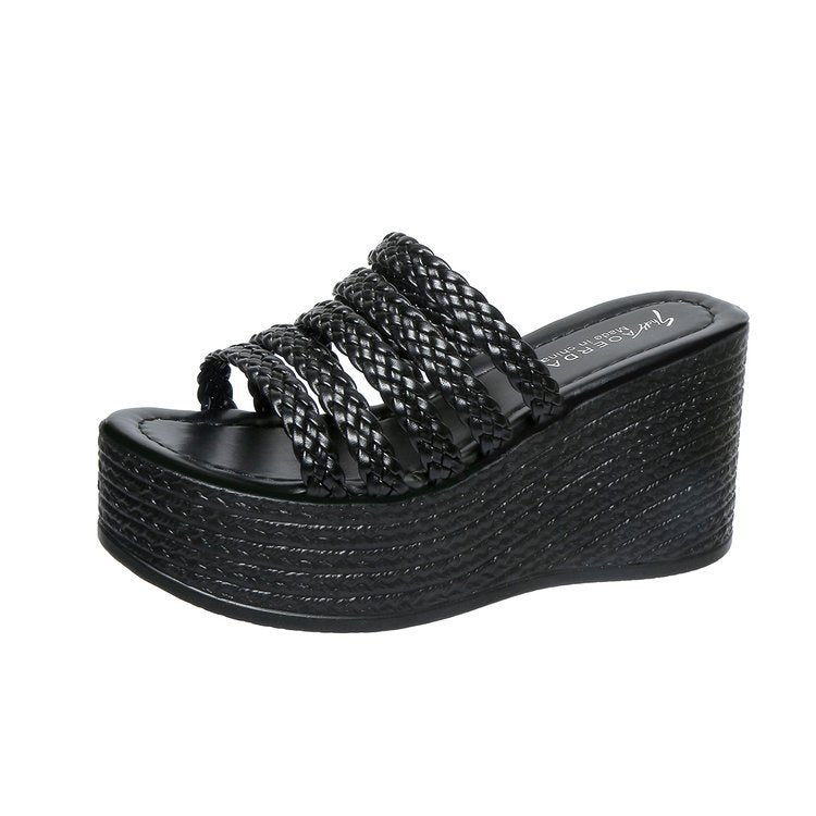 Damen Keil-Sandaletten mit geflochtenem Riemen-Design R&B