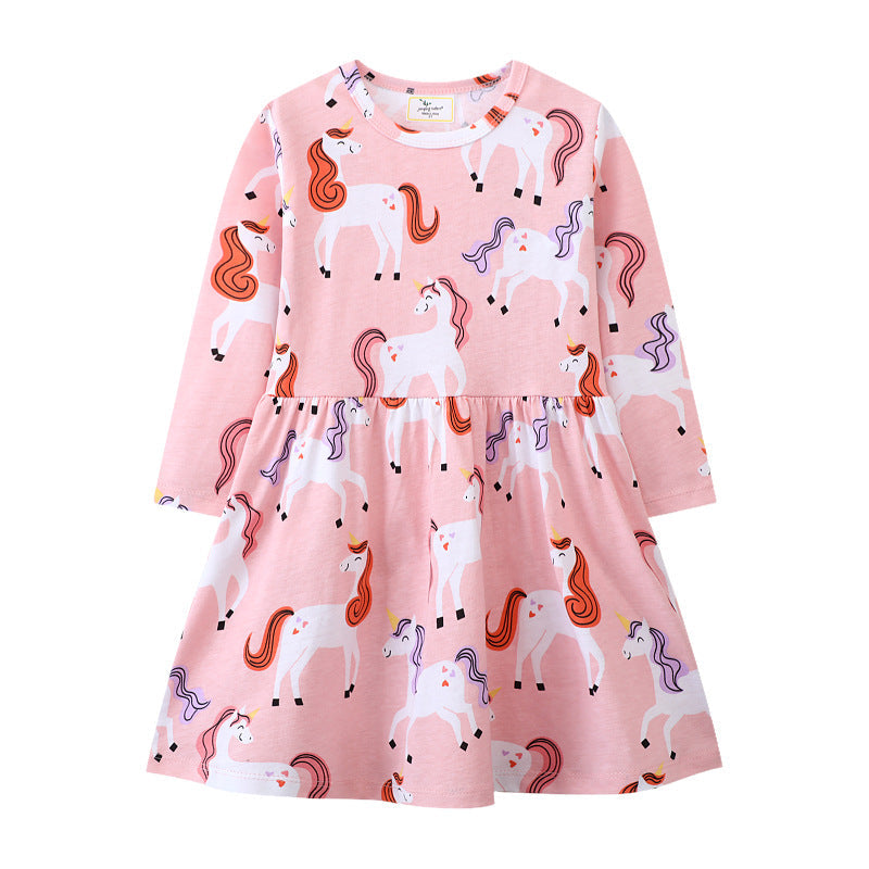 Mädchen Langarmkleid mit fröhlichem Einhorn-Design R&B