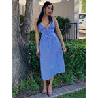 Damen Sommerliches Maxikleid mit V-Ausschnitt und Gingham-Muster R&B