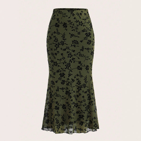 Damen Eleganter Maxirock mit floralem Design und leichtem Stoff R&B