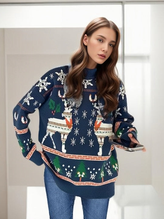 Damen Weihnachtspullover mit festlichen Motiven und lässigem Schnitt R&B