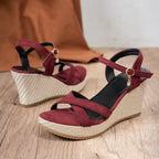 Damen Wedge-Sandalen mit bedruckter Korksohle und verstellbarem Riemendesign R&B