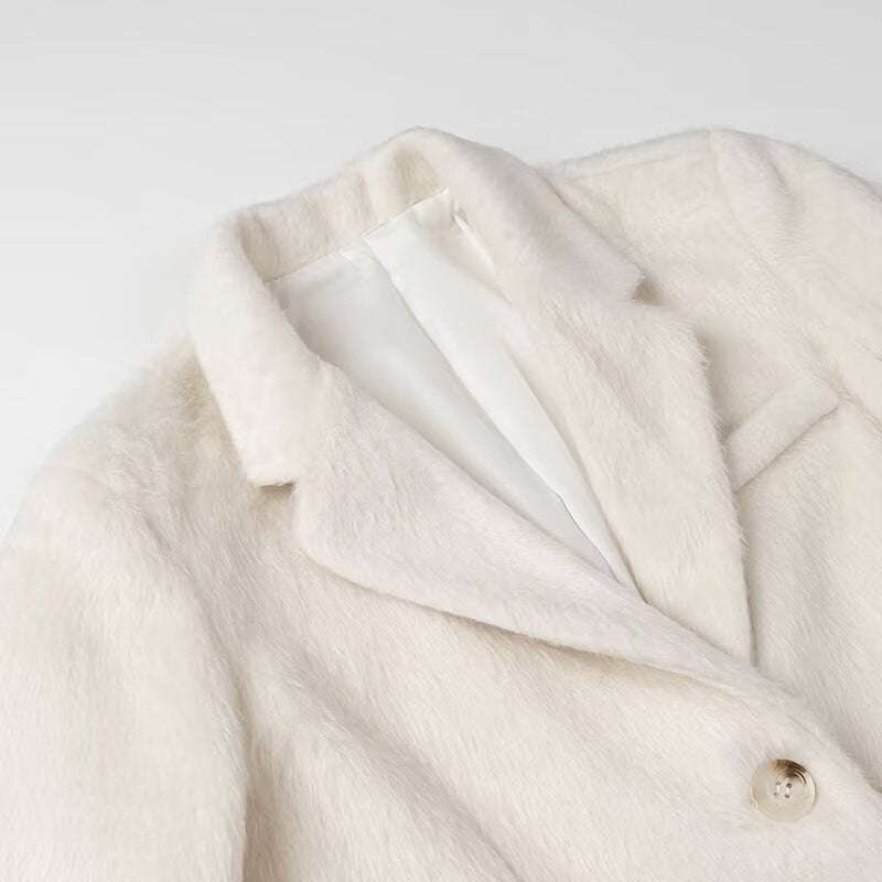 Damen eleganter Kunstfell-Blazer mit praktischen Taschen R&B