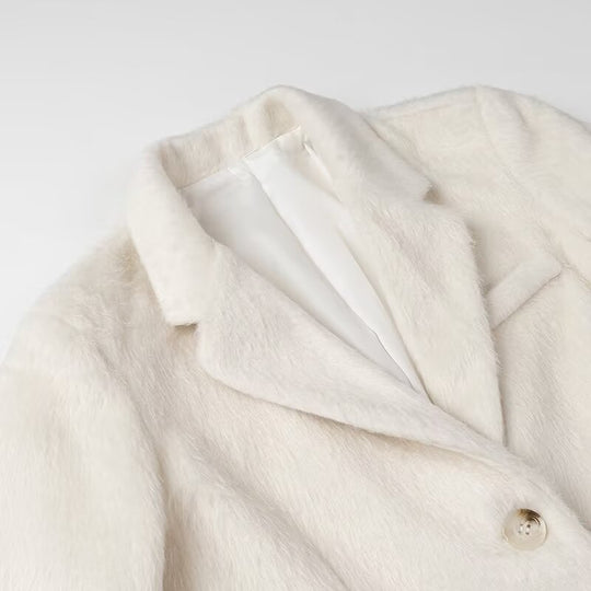 Damen eleganter Kunstfell-Blazer mit praktischen Taschen R&B