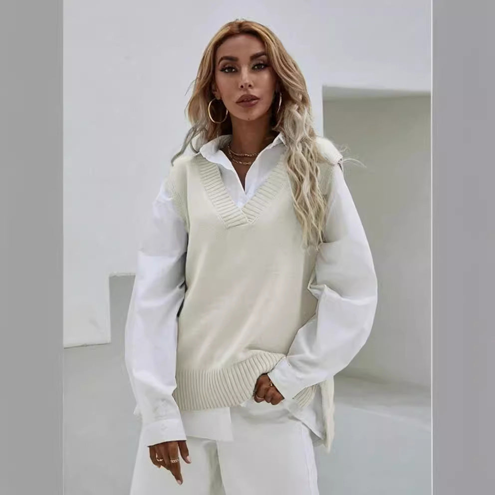Damen Strickweste mit V-Ausschnitt und feiner Rippenstruktur R&B