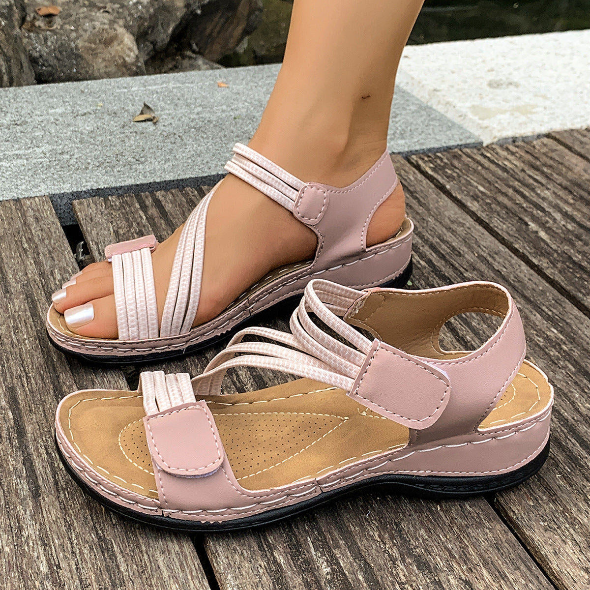 Damen Komfortable Sandalen mit verstellbaren Riemen und anatomischem Fußbett R&B