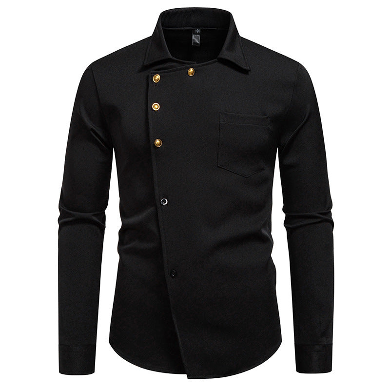 Herren elegantes Hemd mit asymmetrischem Knopfdesign R&B