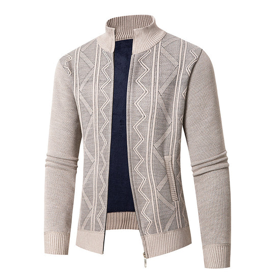 Herren Strickjacke mit eleganten Mustern und modernem Stehkragen R&B