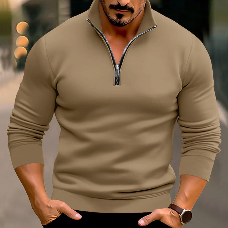 Herren nan taillierter Feinstrickpullover mit kurzem Reißverschluss und Stehkragen R&B