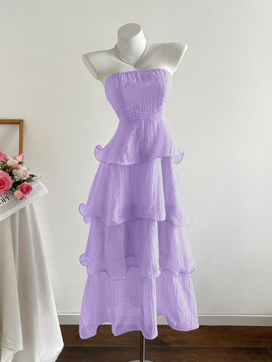 Damen langes Strandkleid mit voluminösen Rüschendetails R&B