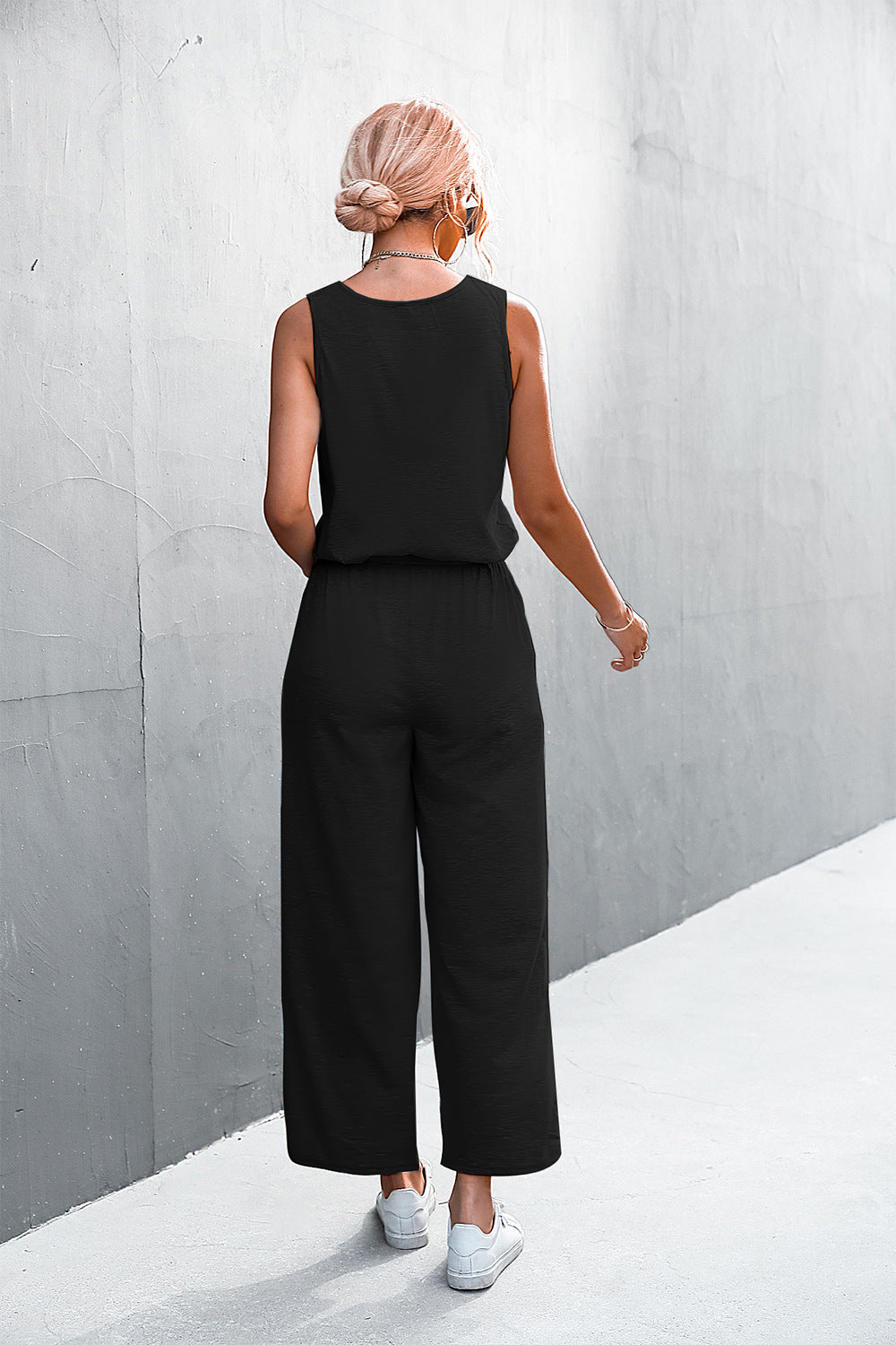 Damen luftiger Jumpsuit mit weitem Bein und elastischem Taillenzug R&B
