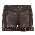 Damen Leder-Shorts mit Leopardenbesatz R&B