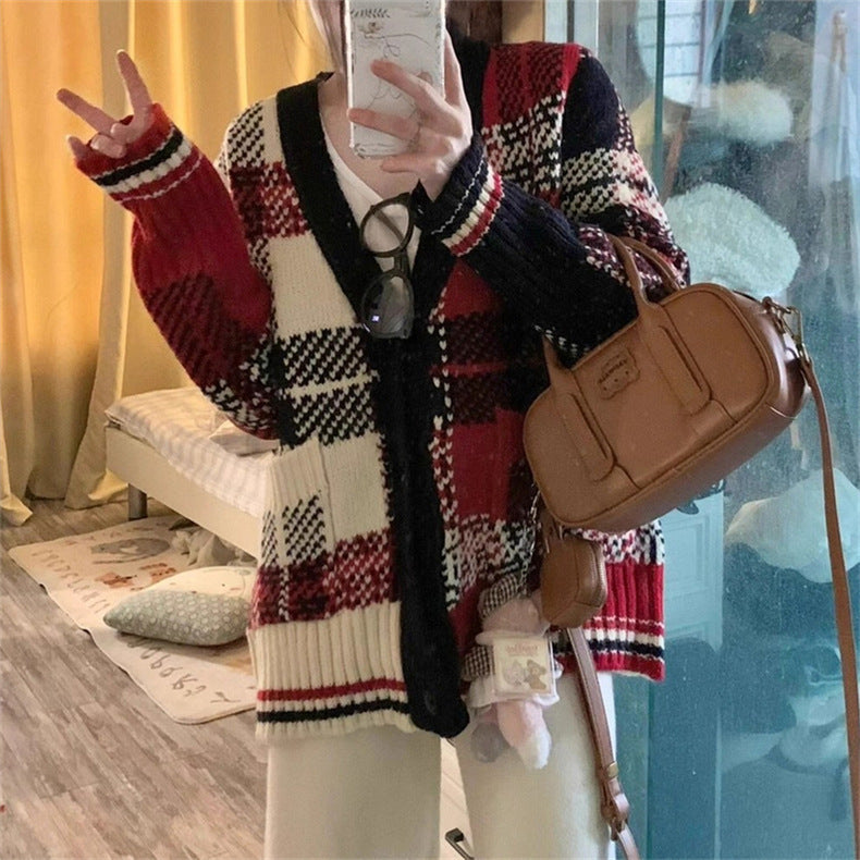 Damen gestreifter Strickcardigan R&B