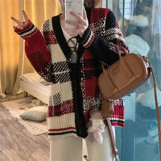 Damen gestreifter Strickcardigan R&B