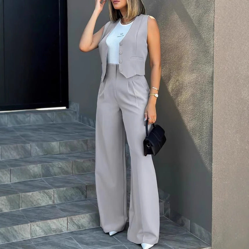 Damen Elegantes Hosenanzug-Set aus hochwertigem Stoff mit tailliertem Blazer und weitem Bein R&B