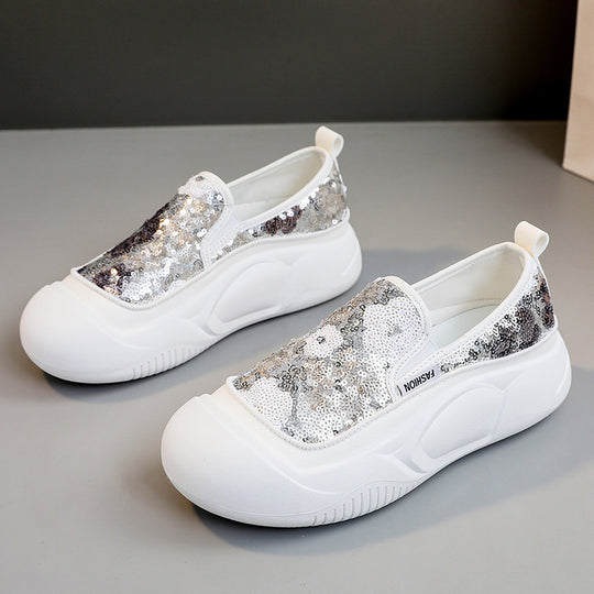 Damen modische Slip-On Sneakers mit glitzerndem Obermaterial und bequemer Sohle R&B