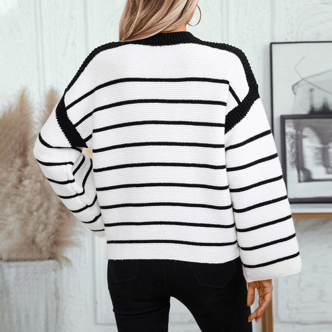 Damen lässiger Strickpullover mit blockierendem Streifenmuster und weitem Schnitt R&B
