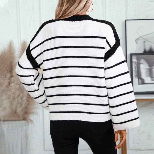 Damen lässiger Strickpullover mit blockierendem Streifenmuster und weitem Schnitt R&B