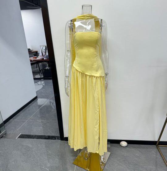Damen Raffiniertes Maxi-Kleid mit asymmetrischem Oberteil und hohem Schnitt R&B