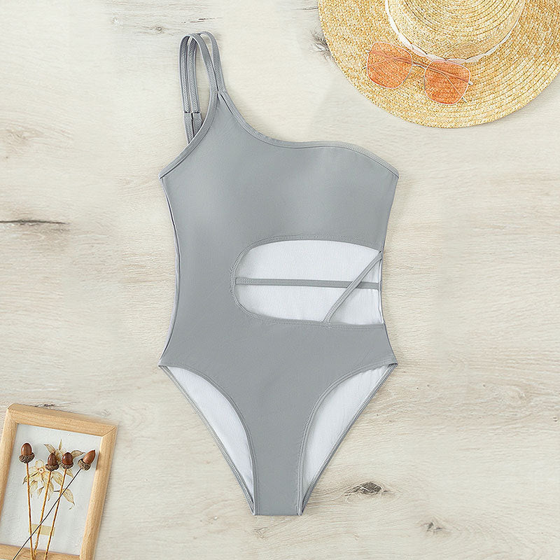 Damen Einteiler Badeanzug mit asymmetrischem Schnitt und modischem Cut-Out R&B