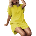 Damen lässiges Kurzarmkleid mit seitlichen Schlitzen und lockerer Passform R&B