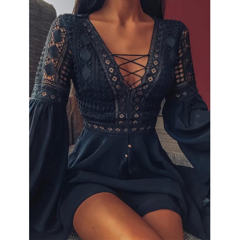 Inaya | Minikleid Sexy Frauen Tiefer V-Ausschnitt