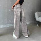 Damen Weite High-Waist Jeans mit elegantem Design und lässigem Schnitt R&B
