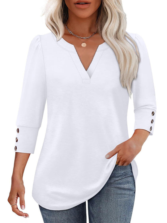 Damen V-Ausschnitt Bluse mit dekorativen Knopfdetails R&B