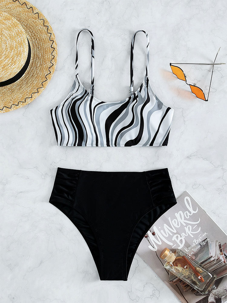 Damen Hochgeschnittener Bikini mit wellenförmigem Oberteil