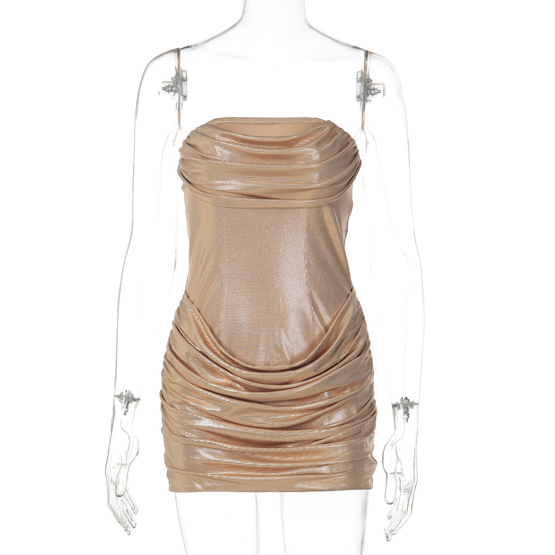 Damen Mini-Kleid mit schimmerndem Material und raffinierten Drapierungen R&B