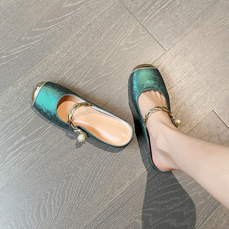 Damen Elegante Slides mit schickem Perlenschmuck R&B