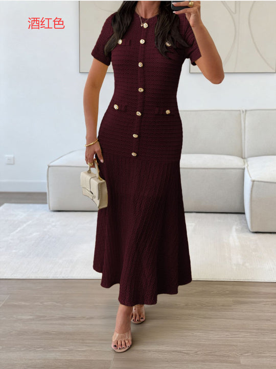 Damen Maxikleid mit eleganten Knopfdetails und strukturiertem Stoff R&B
