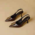 Damen Slingback-Mules mit eleganter Spitzenform und glänzender Schnallenapplikation