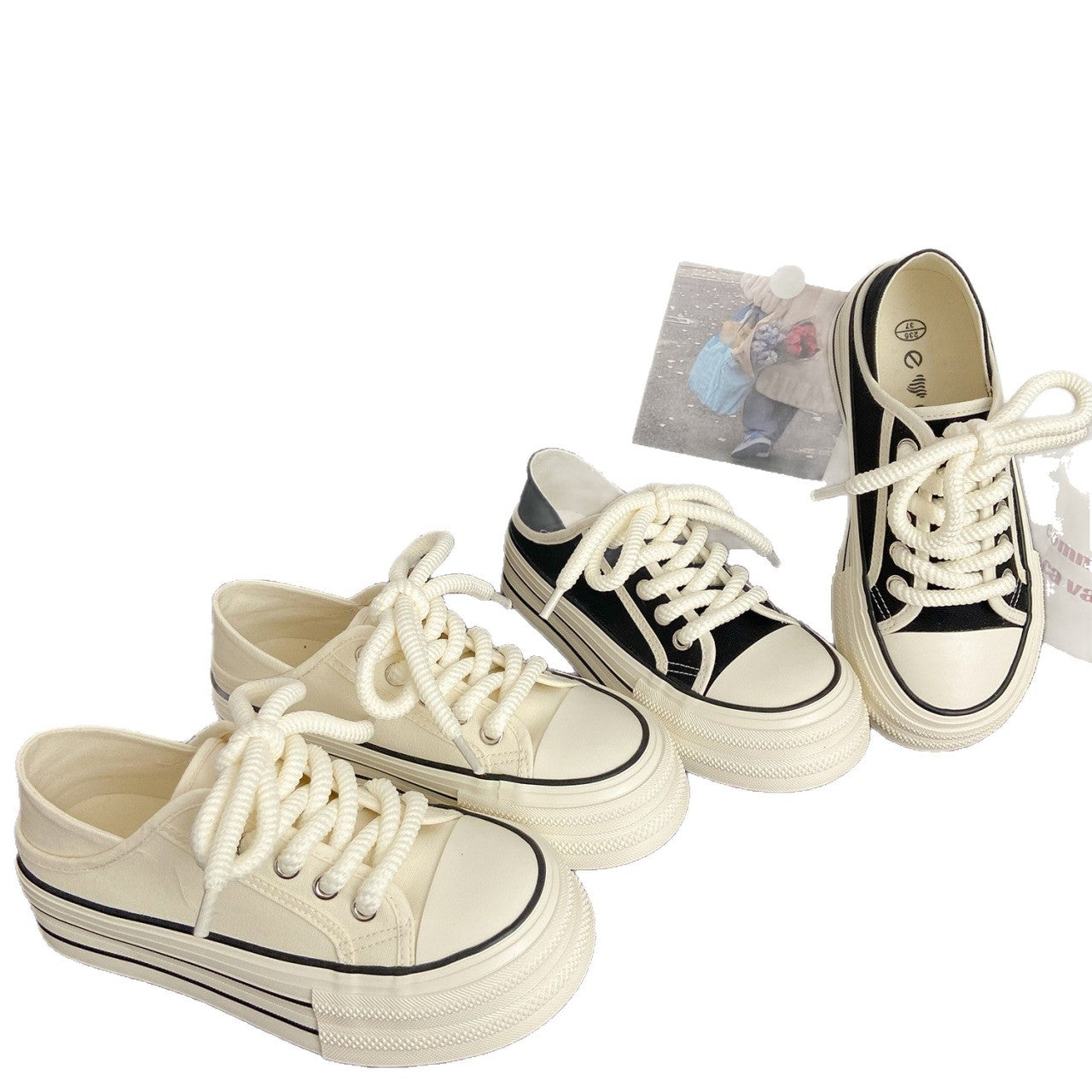 Damen Modische Sneaker mit dicker Sohle und geflochtenen Schnürsenkeln