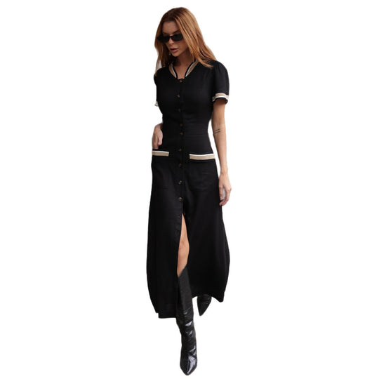 Damen Maxikleid mit eleganter Knopfleiste und seitlichem Schlitz R&B