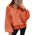 Damen oversized Pullover mit Puffärmeln und Knopfdetails R&B