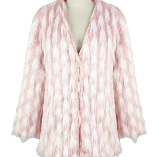 Damen Fluffige Kunstfelljacke mit langem Schnitt und lockerem Design R&B