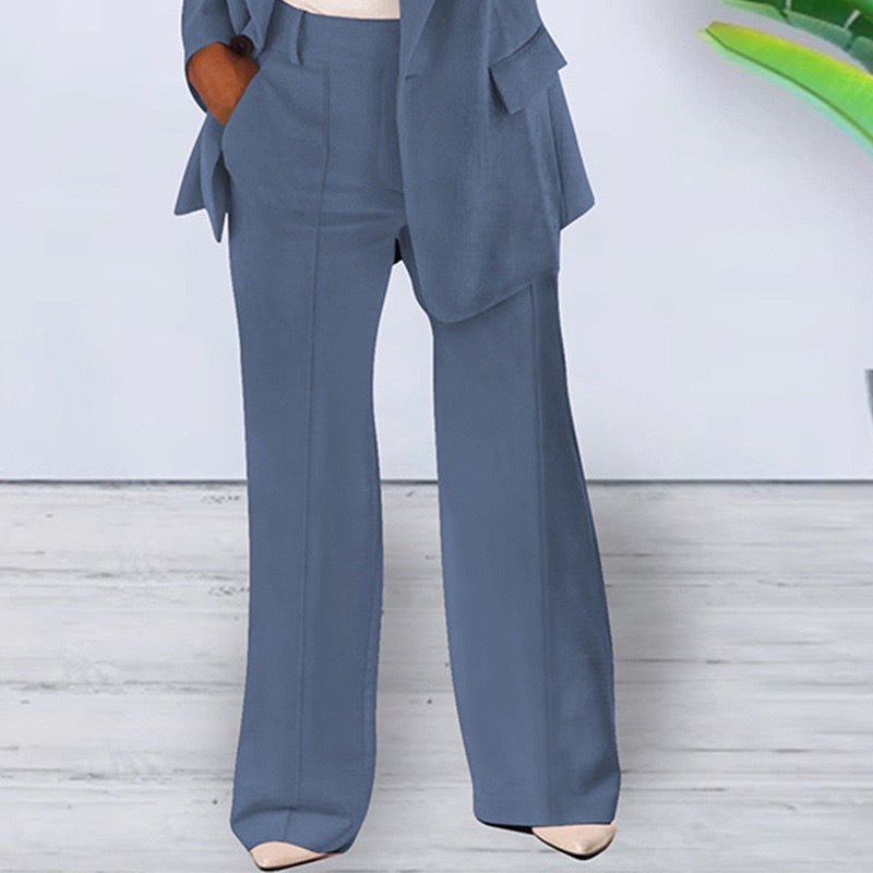 Damen elegantes und lockeres Blazerset mit weiten Hosen R&B